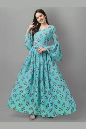 ASPORA Floral Printed Bell Sleeveless Maxi Fit & Flare Dress