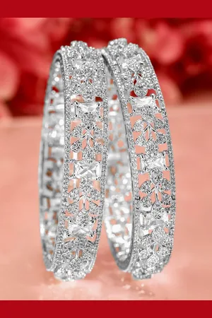 Rubans Set of 2, Rhodium-Plated Cubic Zirconia Studded Handcrafted Bangles