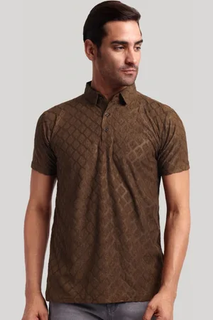 Moda Rapido Men Self Design Polo Collar Cotton T-shirt