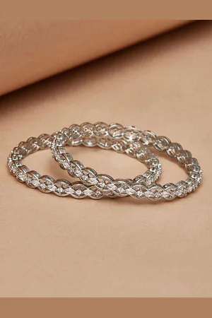 Voylla Silver-Plated White Gemstones Studded Bangles