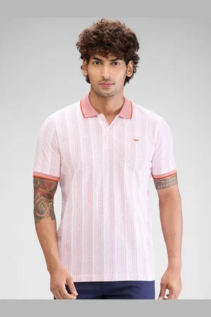 Park Avenue Men Striped Polo Collar Pockets Slim Fit T-shirt