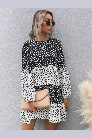 DressBerry Polka Dot Print Drop-Waist Mini Dress