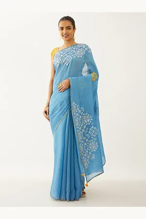 Taneira Ethnic Motifs Embroidered Pure Cotton Saree
