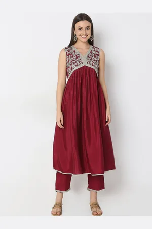 Ethnicity Floral Embroidered Empire Kurta With Trousers & Dupatta