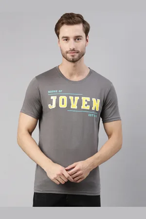 Joven Men Grey Printed Pure Cotton T-Shirt