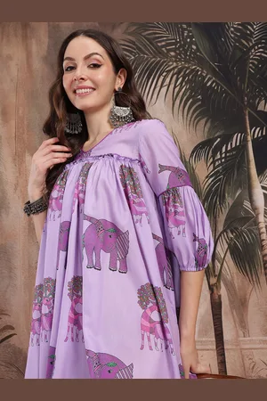 Sangria Indie Prints Ruffle Detail Lantern Sleeve Ethnic Dress