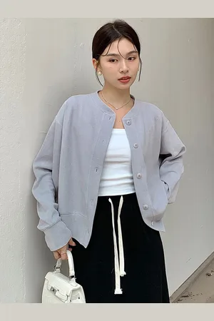 LULU & SKY Women Round Neck Long Sleeves Front-Open