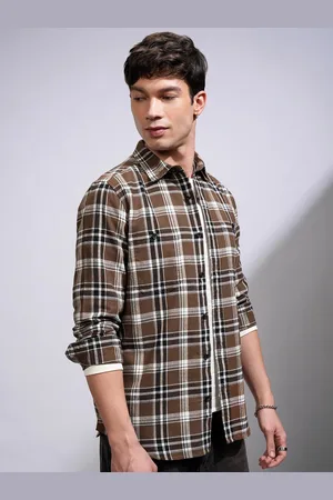 Highlander Men Spread Collar Tartan Checked Cotton Casual Shirt