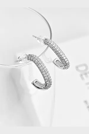 Kazo Silver-Plated Contemporary American Diamond Half Hoop Earrings