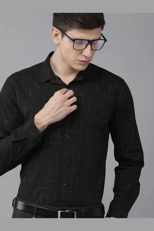 V Dot Men Black Slim Fit Printed Formal Shirt