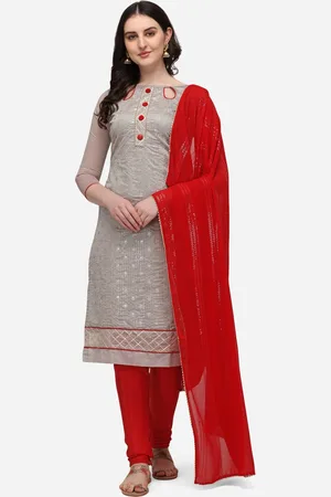 RAJGRANTH Grey & Red Embroidered Unstitched Dress Material