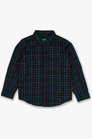 Benetton Boys Navy Blue Checked Cotton Casual Shirt