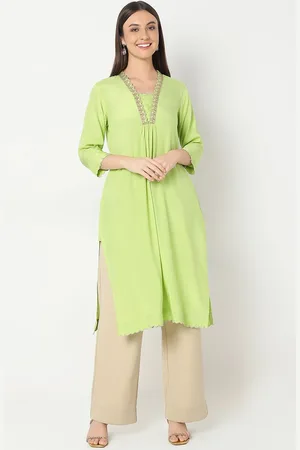Ethnicity Women Checked Flared Sleeves Thread Work Kurta