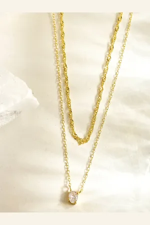 AQUASTREET 14K Gold-Plated Antitarnish Layered Zircon Pendant Lightweight Necklace