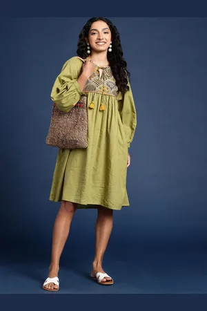 Taavi Kalamkari Ethnic Motifs Printed Pure Cotton A-Line Ethnic Dresses