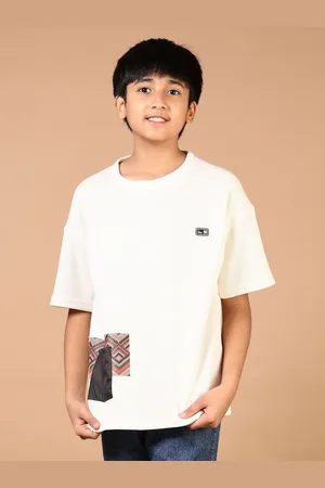 V-Mart Boys Self Design Round Neck Cotton Oversized T-shirt