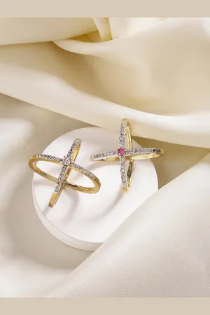 Anouk Set Of 2 Gold-Plated AD-Studded Dual Tone Finger Ring