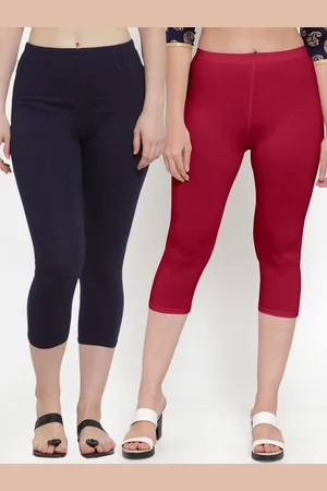 GRACIT Women Set of 2 Maroon & Navy Blue Capris