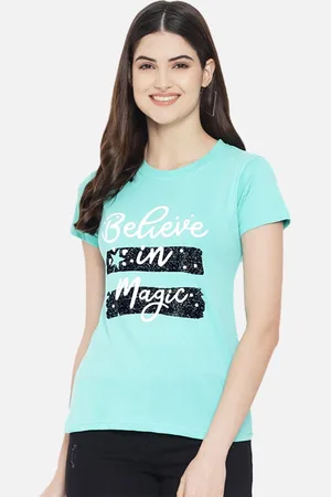 Corsica Women Regular Fit Typography Printed Round Neck Cotton T-shirt
