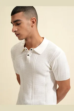 Highlander Men Knitted Textured Polo Collar T-shirt