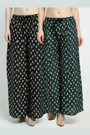 GRACIT Women Set of 2 Black & Green Printed Palazzos