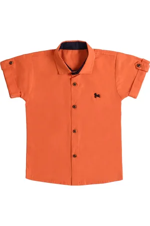 Superminis Boys Orange Solid Cotton Casual Shirt