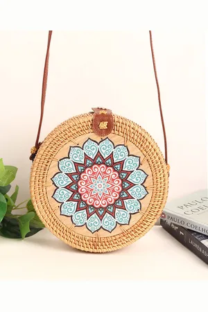 HABERE INDIA Ethnic Motifs Printed Jute Swagger Sling Bag