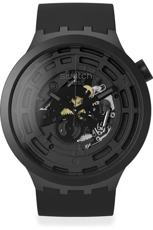 Swatch Unisex Black Patterned Dial & Black Wrap Around Straps Watch