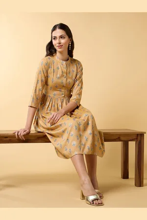 Saaki Women Floral Printed Mock Neck A-Line Dress