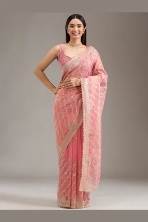 Koskii Heavy Work Pink Embellished Art Silk Saree