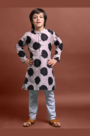 VESHAM Boys Dyed Mandarin Collar Kurta with Pyjamas