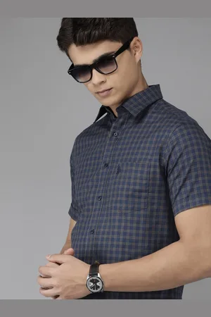 U.S. Polo Assn. U S Polo Assn Men Navy Blue & Brown Tailored Fit Tartan Checked Pure Cotton Casual Shirt
