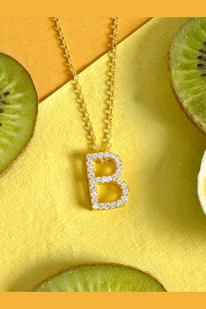 Tistabene Women Gold-Plated White Stone-Studded Alphabet B Pendant With Chain