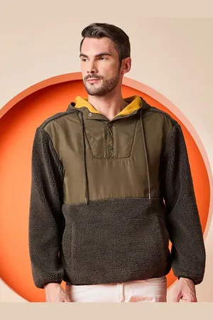 Club York Men Colourblocked Hooded Long Sleeves Casual Pullover Sweatshirt
