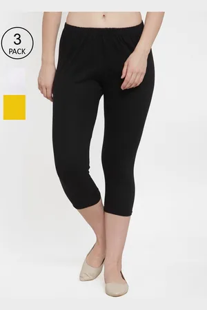 GRACIT Women Set Of 3 Black & White Solid Cotton Capris