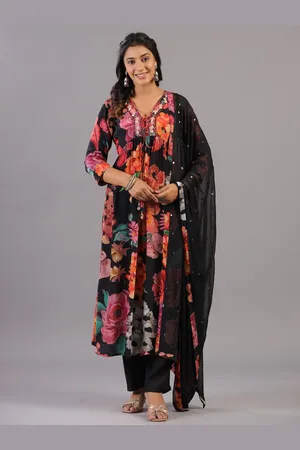 Amchoor Floral Printed Cotton Straight Kurta With Trousers & Dupatta