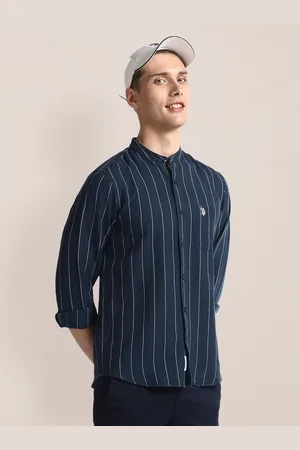 U.S. Polo Assn. Regular Fit Long Sleeves Mandarin Collar Opaque Striped Casual Shirt