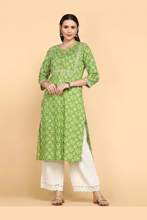 Aturabi Ethnic Motifs Printed Gotta Patti Cotton Kurta