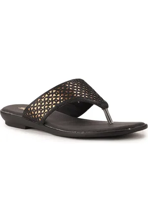 Bata Black & Gold-Toned Laser Cut Open Toe Flats