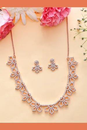 Voylla Rose Gold-Plated CZ Studded Jewellery Set