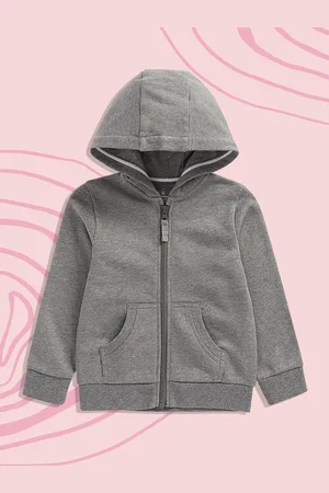 Mothercare Boys Charcoal Grey Melange Solid Hooded Pure Cotton Sweatshirt