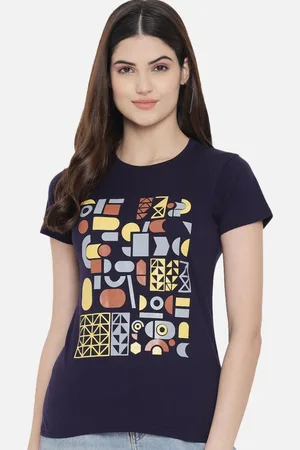 Corsica Women Regular Fit Geometric Printed Round Neck Cotton T-shirt