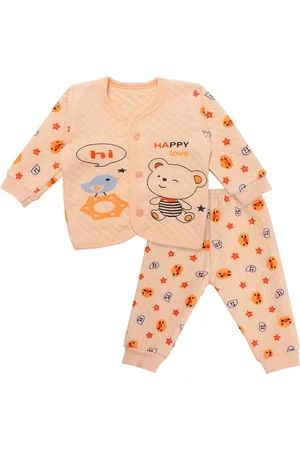 Superminis Unisex Kids Peach-Coloured & Orange Printed Shirt with Pyjamas