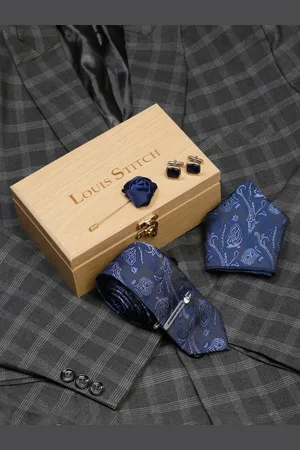 LOUIS STITCH Men Silk Blend Necktie Accessory Gift Set
