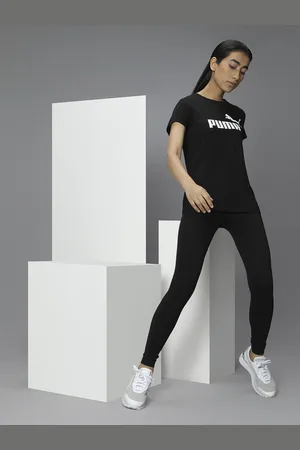 PUMA Women Black Printed ESS Logo Round Neck Pure Cotton T-shirt