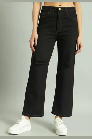 Mast & Harbour Women Flared High-Rise Low Distress Stretchable Jeans