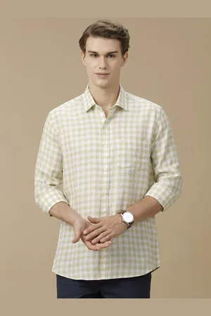 Linen Club Men Contemporary Spread Collar Gingham Checked Slim Fit Casual Shirt
