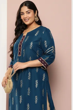 Sztori Plus Size Block Print Gotta Patti Kurta