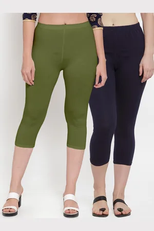 GRACIT Women Set of 2 Navy Blue & Green Capris