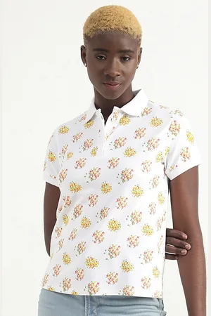 Benetton Polo Collar Regular Fit Floral Printed Cotton T-shirt